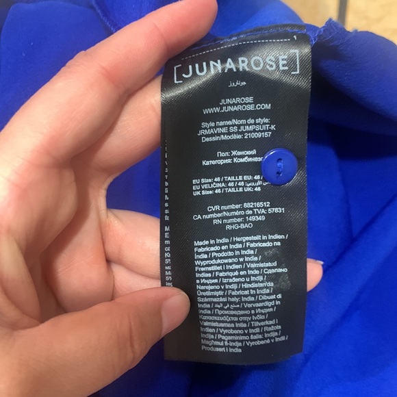 JUNAROSE JUMPSUIT RUFFLE SHOULDER TIE WAIST IN BLUE - Picture 8 of 10